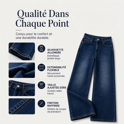 Jean stretch à coupe large et taille haute pour femme