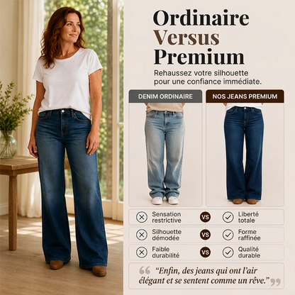 Jean stretch à coupe large et taille haute pour femme
