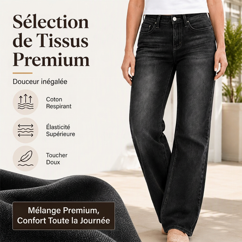 Jean stretch à coupe large et taille haute pour femme