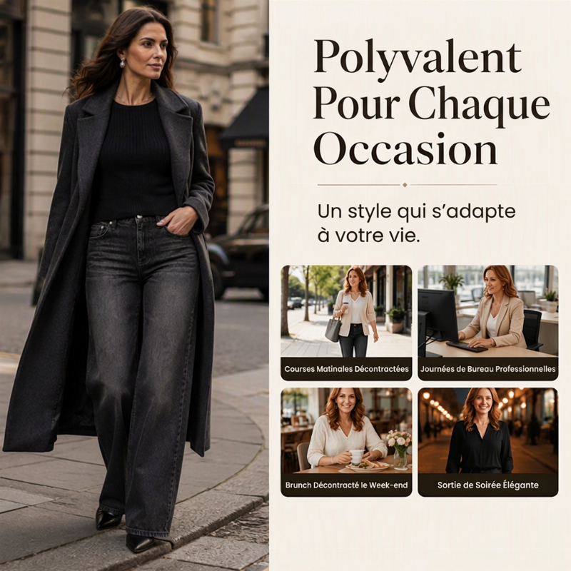 Jean stretch à coupe large et taille haute pour femme