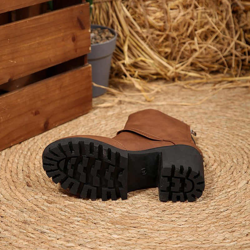 Bottes mi-mollet à semelle compensée épaisse et boucle pour femme