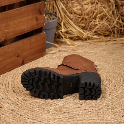 Bottes mi-mollet à semelle compensée épaisse et boucle pour femme