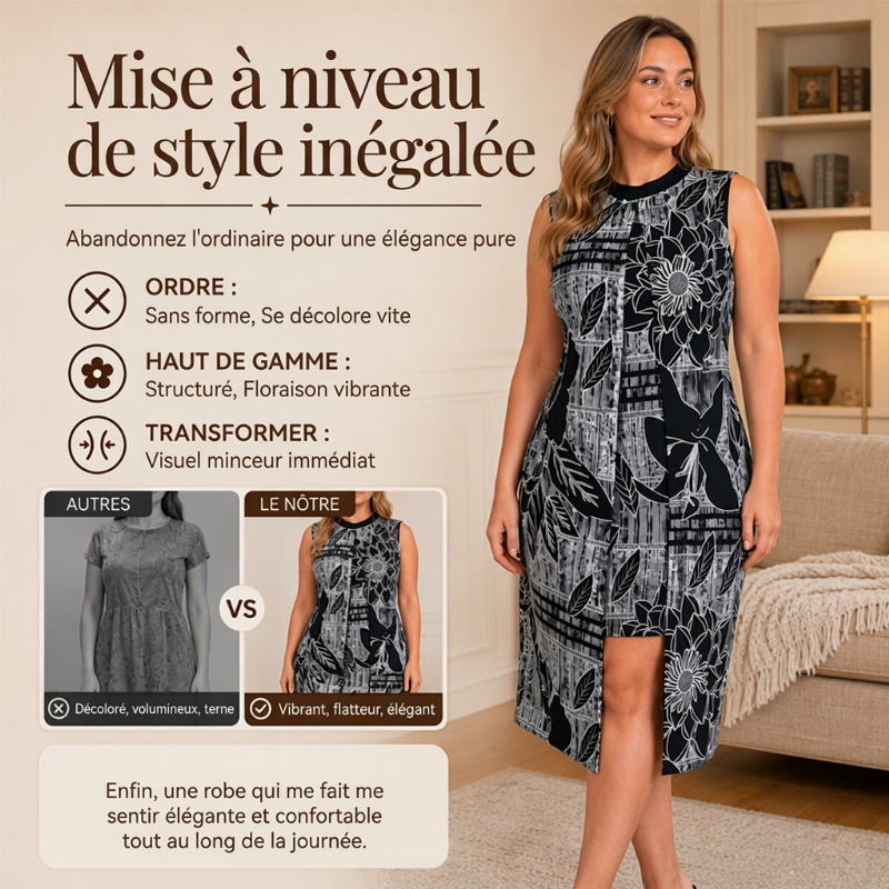 Robe femme élégante sans manches, effet deux pièces