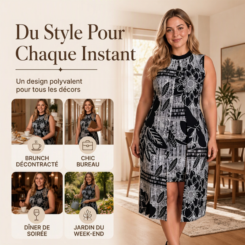 Robe femme élégante sans manches, effet deux pièces