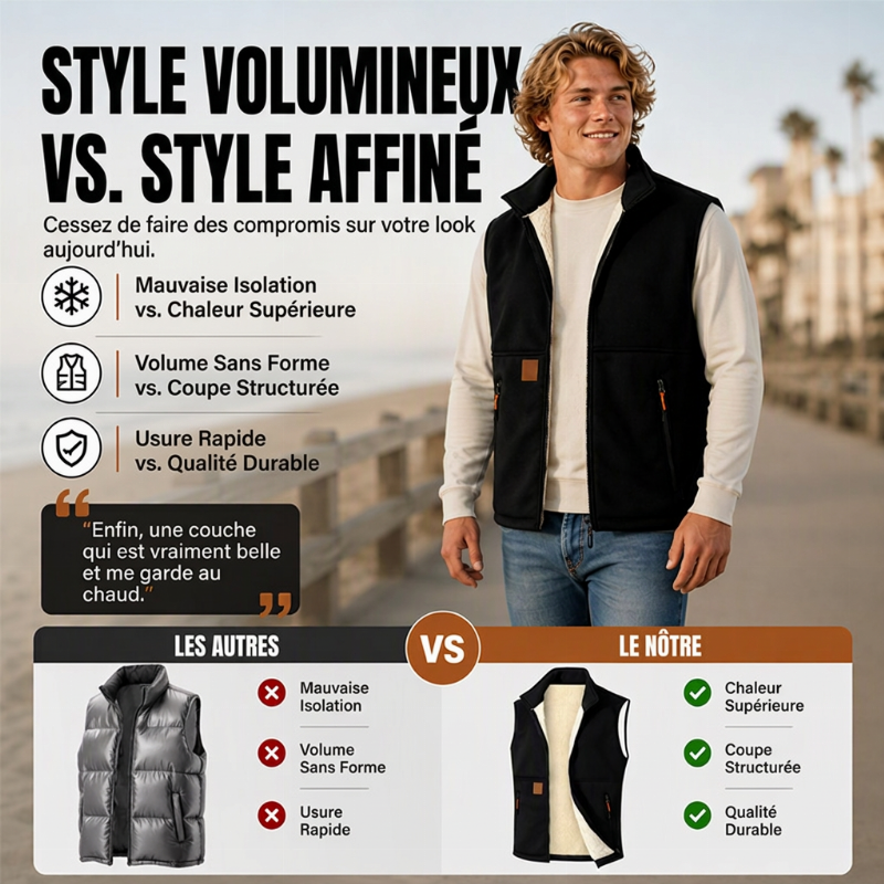Gilet d'hiver unisexe doublé peluche et chaud
