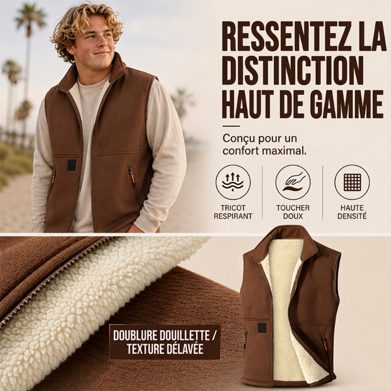 Gilet d'hiver unisexe doublé peluche et chaud