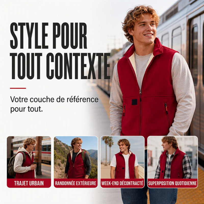 Gilet d'hiver unisexe doublé peluche et chaud