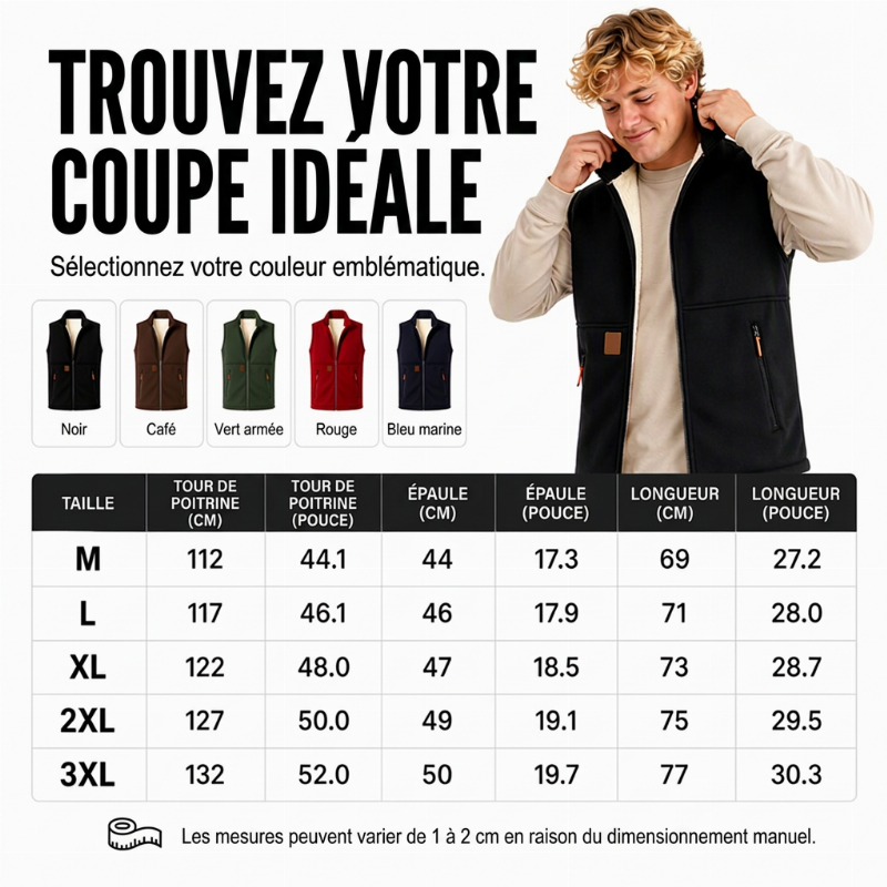 Gilet d'hiver unisexe doublé peluche et chaud