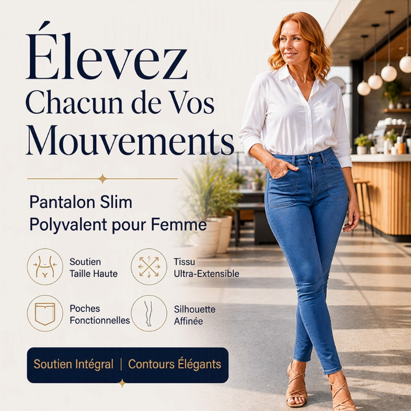 Jean décontracté extensible taille haute pour femme