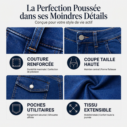 Jean décontracté extensible taille haute pour femme