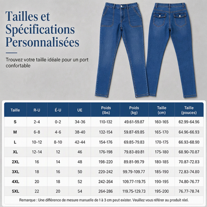 Jean décontracté extensible taille haute pour femme