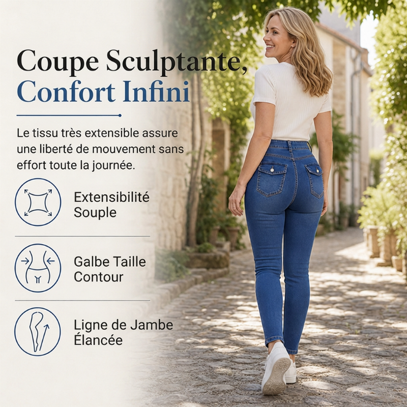 Jean décontracté extensible taille haute pour femme