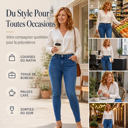 Jean décontracté extensible taille haute pour femme