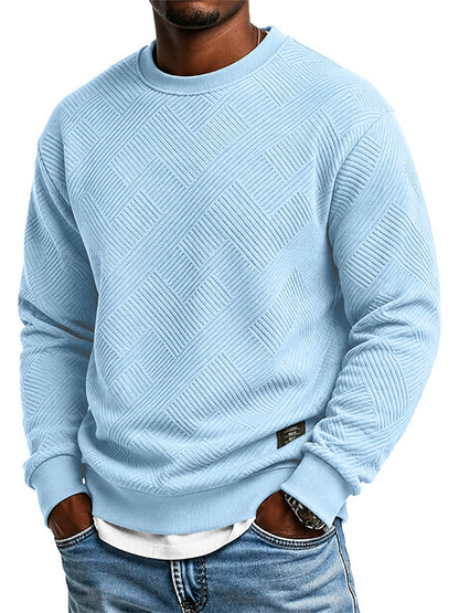 Homme Manches Longues Sweat-shirt Jacquard Col Rond Coupe Ample Épaissi Haut Automne Hiver Grande Taille