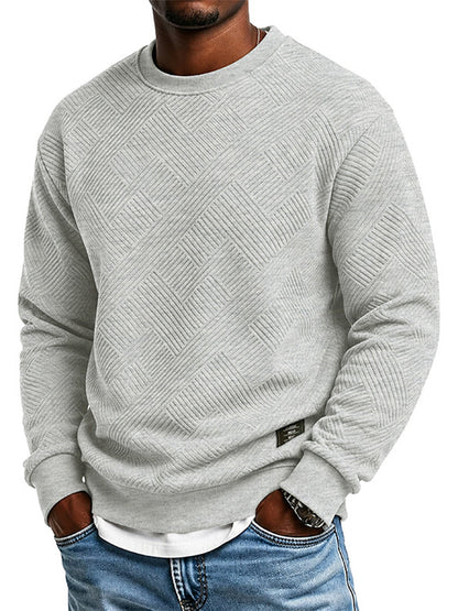 Homme Manches Longues Sweat-shirt Jacquard Col Rond Coupe Ample Épaissi Haut Automne Hiver Grande Taille