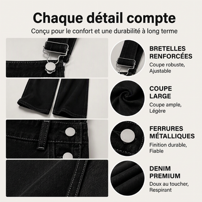 Salopette en denim à larges jambes pour femme avec poches