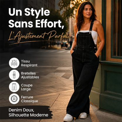 Salopette en denim à larges jambes pour femme avec poches