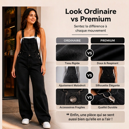 Salopette en denim à larges jambes pour femme avec poches
