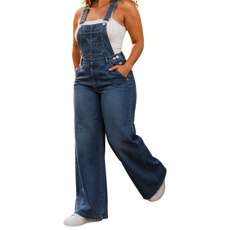 Salopette en denim à larges jambes pour femme avec poches