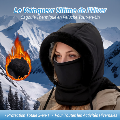 Bonnet thermique épaissi doublé de peluche avec masque facial