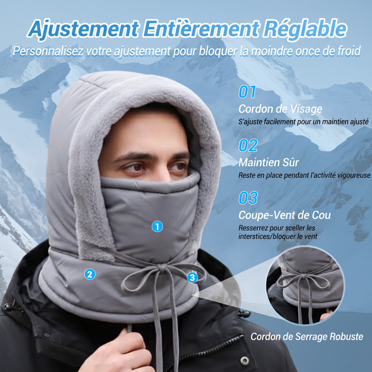 Bonnet thermique épaissi doublé de peluche avec masque facial