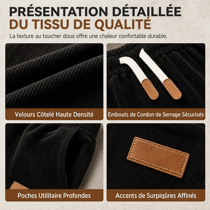 Pantalon décontracté en velours côtelé pour homme, à jambes larges, taille élastique avec cordon de serrage, coupe décontractée et ample