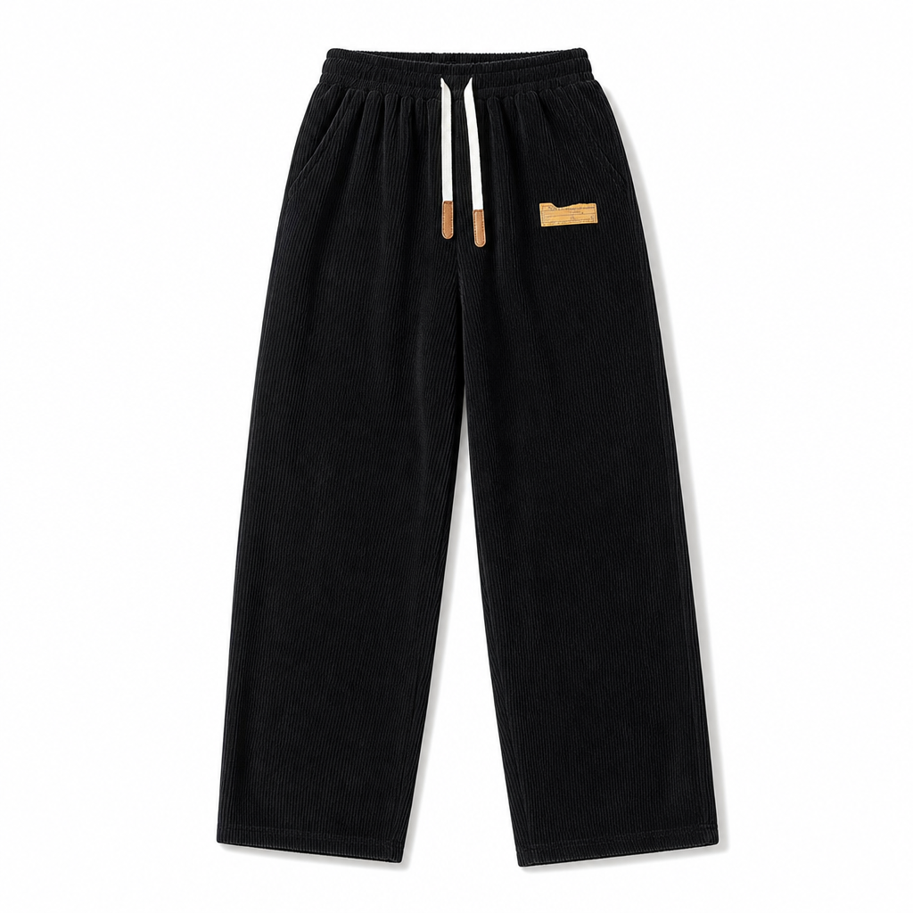 Pantalon décontracté en velours côtelé pour homme, à jambes larges, taille élastique avec cordon de serrage, coupe décontractée et ample