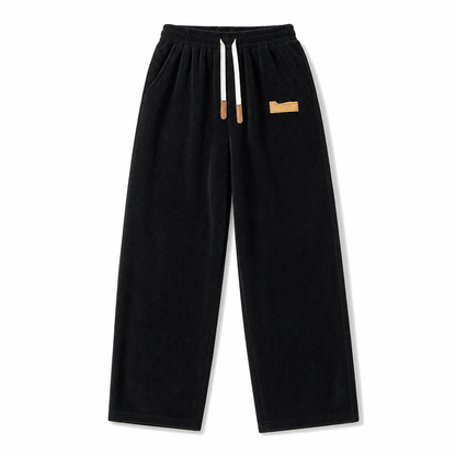 Pantalon décontracté en velours côtelé pour homme, à jambes larges, taille élastique avec cordon de serrage, coupe décontractée et ample