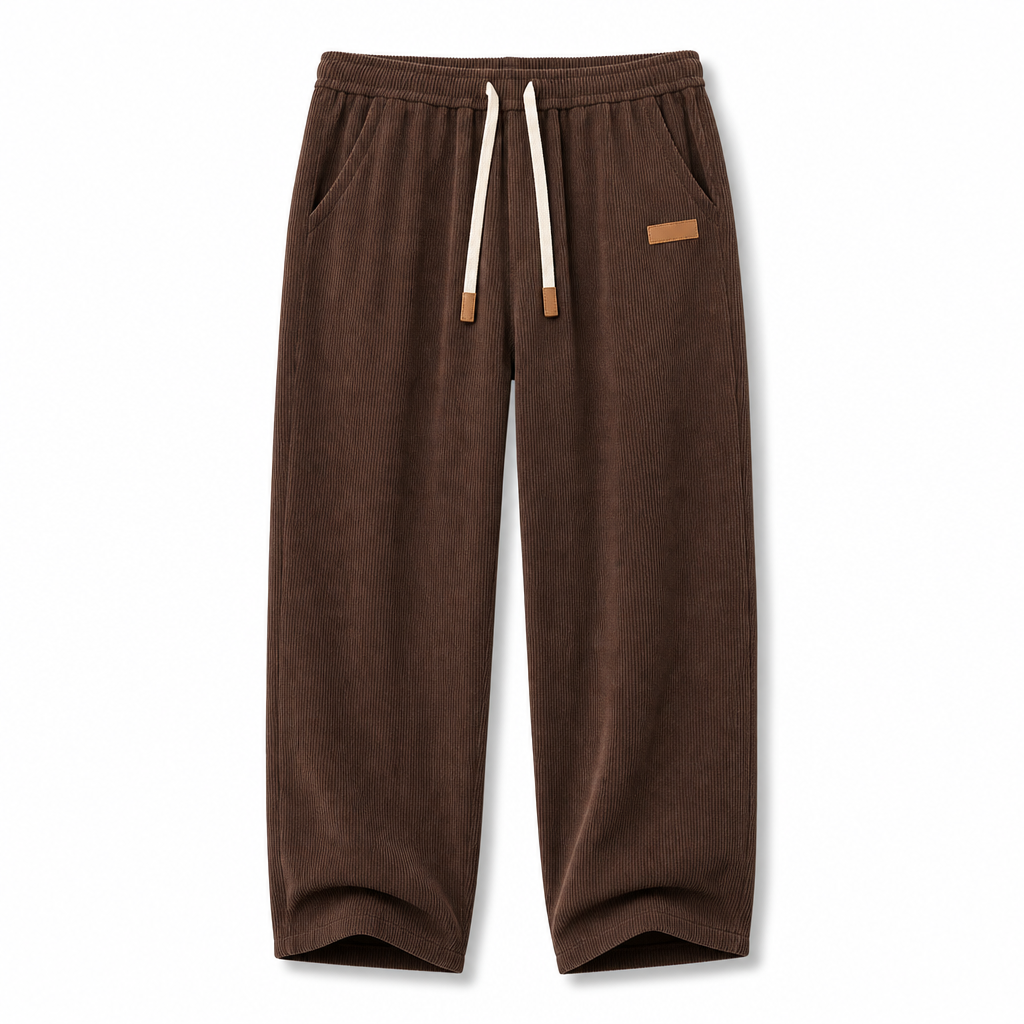 Pantalon décontracté en velours côtelé pour homme, à jambes larges, taille élastique avec cordon de serrage, coupe décontractée et ample
