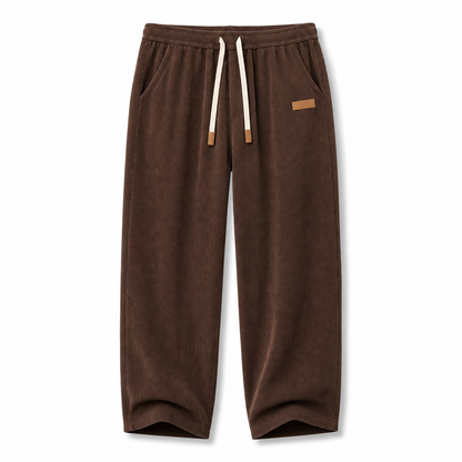 Pantalon décontracté en velours côtelé pour homme, à jambes larges, taille élastique avec cordon de serrage, coupe décontractée et ample