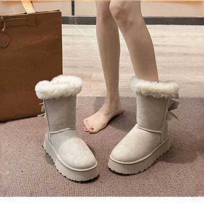 Bottes de neige à plateforme pour femme avec nœud décoratif