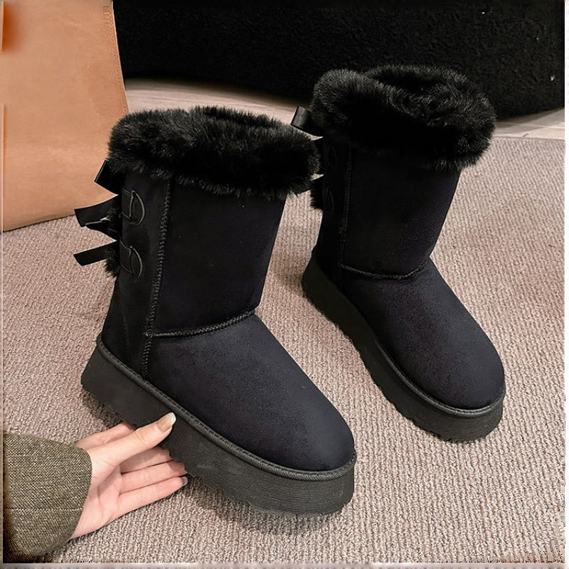 Bottes de neige à plateforme pour femme avec nœud décoratif
