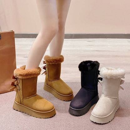 Bottes de neige à plateforme pour femme avec nœud décoratif