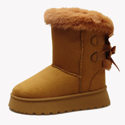 Bottes de neige à plateforme pour femme avec nœud décoratif