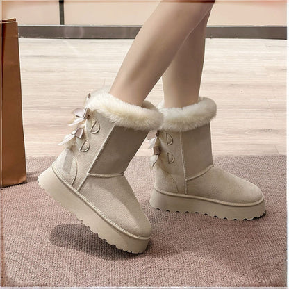 Bottes de neige à plateforme pour femme avec nœud décoratif