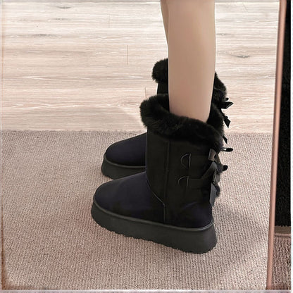 Bottes de neige à plateforme pour femme avec nœud décoratif