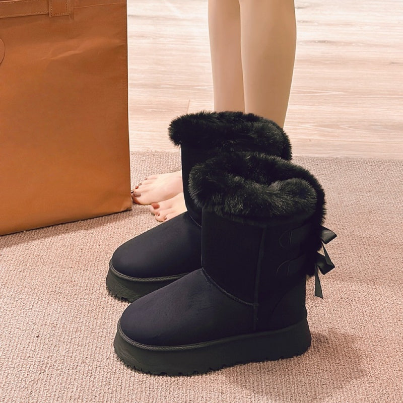 Bottes de neige à plateforme pour femme avec nœud décoratif