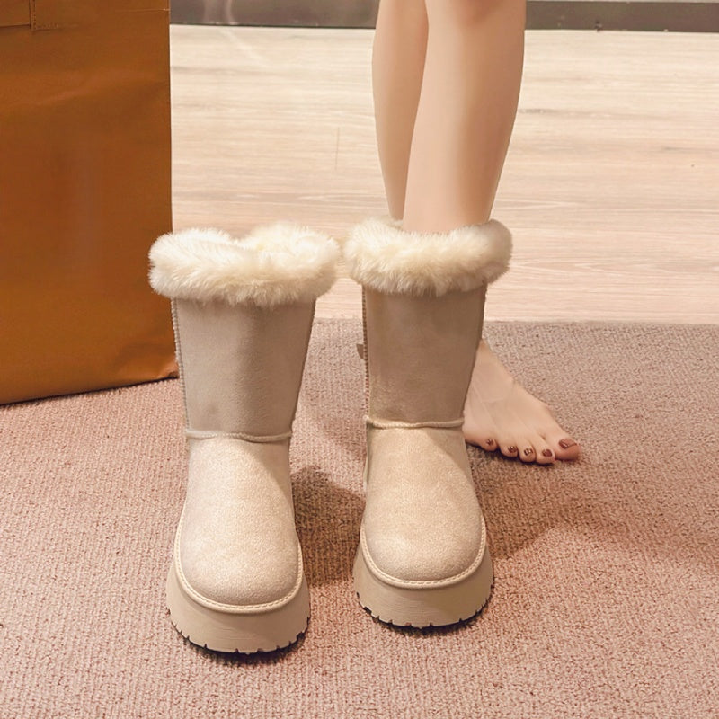 Bottes de neige à plateforme pour femme avec nœud décoratif