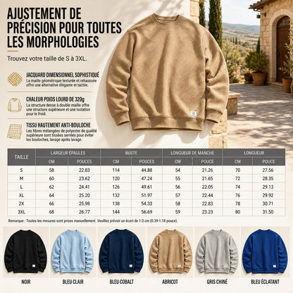 Homme Manches Longues Sweat-shirt Jacquard Col Rond Coupe Ample Épaissi Haut Automne Hiver Grande Taille