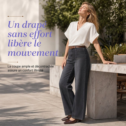 Pantalon en denim taille haute et jambe large pour femme