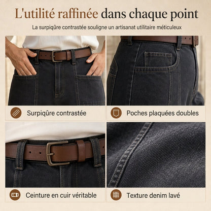 Pantalon en denim taille haute et jambe large pour femme