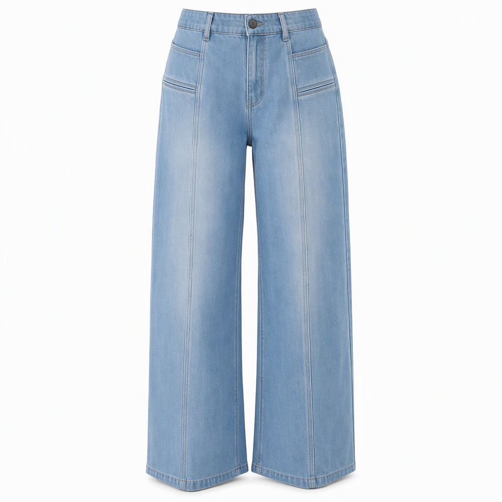 Pantalon en denim taille haute et jambe large pour femme