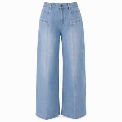 Pantalon en denim taille haute et jambe large pour femme