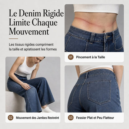 Pantalon en denim taille haute et jambe large pour femme