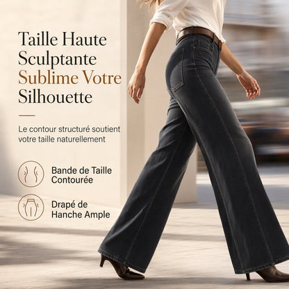 Pantalon en denim taille haute et jambe large pour femme