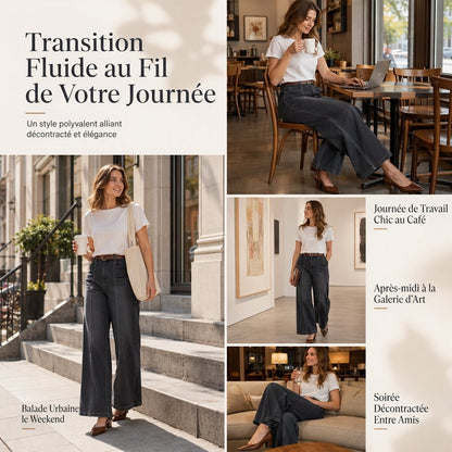 Pantalon en denim taille haute et jambe large pour femme