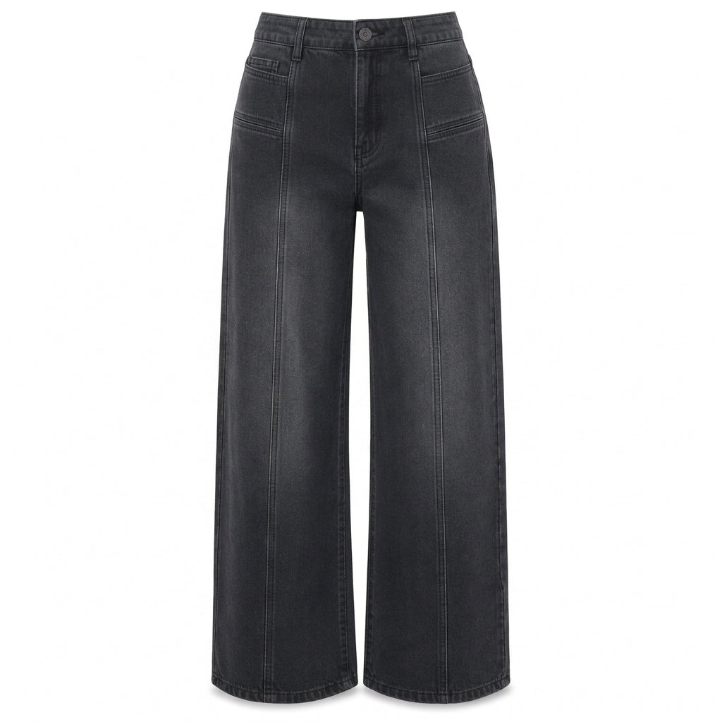 Pantalon en denim taille haute et jambe large pour femme