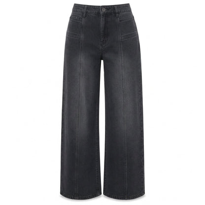 Pantalon en denim taille haute et jambe large pour femme