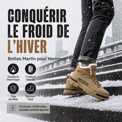 Bottes Martin chaudes à doublure molletonnée et antidérapantes pour homme