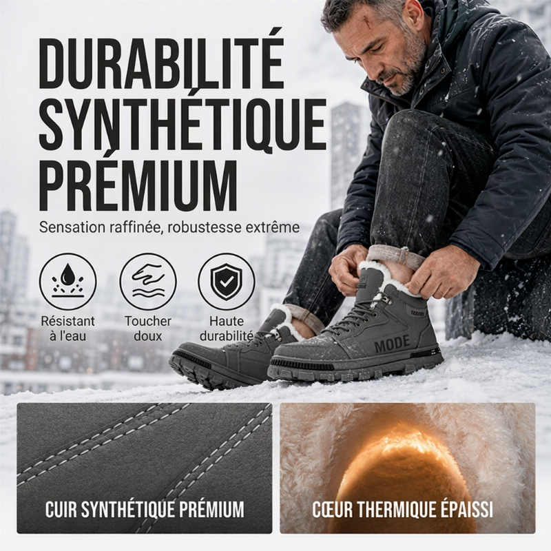 Bottes Martin chaudes à doublure molletonnée et antidérapantes pour homme